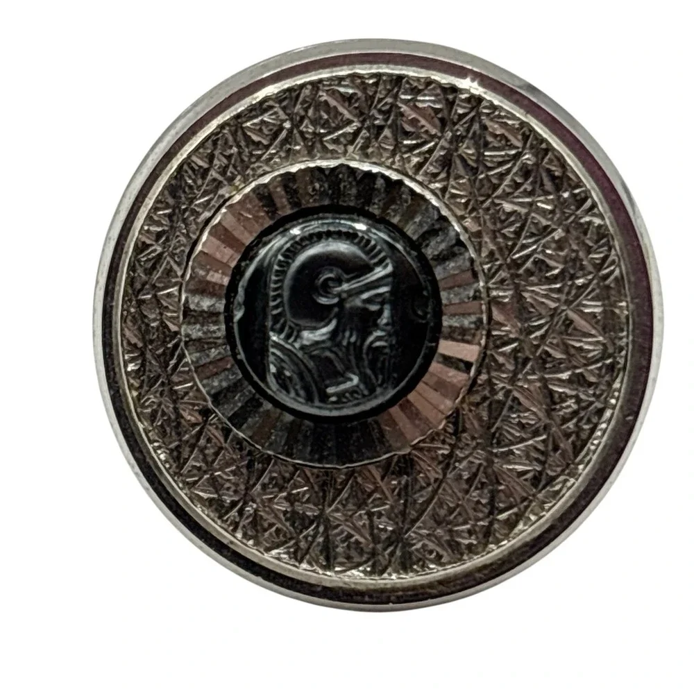 Roman Soldier‎ Cufflinks Textured Round Silver Tone Vintage Metal Bullet Back